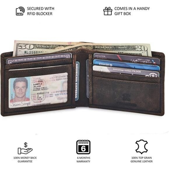 Bifold Wallet RFID Blocking Slim Front Pocket - Thin & Stylish with ID Window - Picture 5 of 6